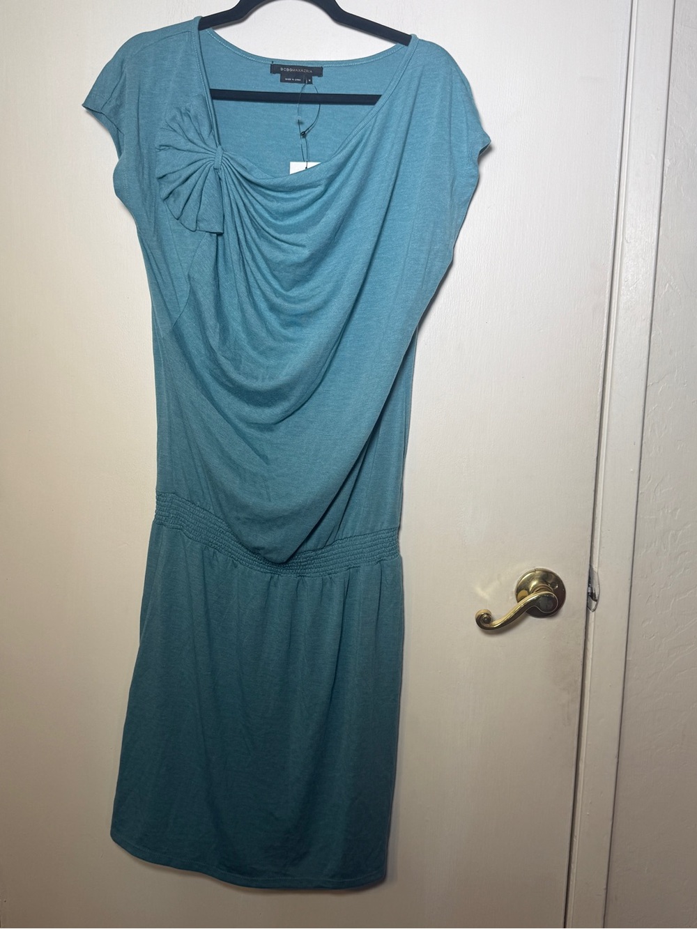 BCBGMaxAzria Teal Draped Cowel Neckline Cap-Sleeve Dress - Medium- NWT